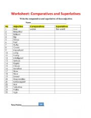 Comparatives and Superlatives Worksheet
