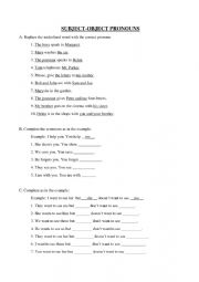 English Worksheet: Subject and object pronouns
