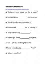 English Worksheet: ordering fast food