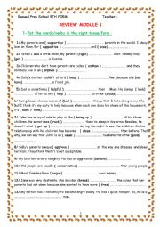 English Worksheet: revision of module1 9TH FORM