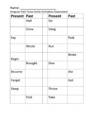 English Worksheet: Irregular Verbs assessment