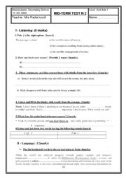 English Worksheet: Mid - term test 2; 2nd  form