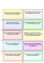 English Worksheet: Speaking cards about gender