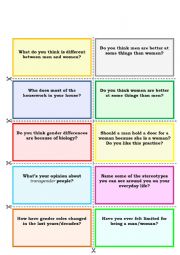 Speaking cards about gender - ESL worksheet by Xenda