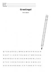 English Worksheet: Greetings word search