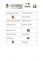 English Worksheet: Bingo - Classroom Rules 