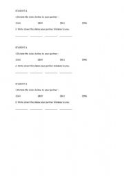 English Worksheet: date dictation pair work