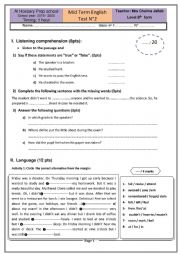 mid-term test No.2 for 9th formers Tunisian school