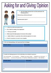 English Worksheet: Asking for and Giving Opinion