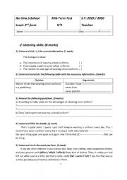 English Worksheet: mid-term test n2 for 2nd form