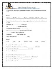 English Worksheet: Listening Activator - Stanley�s Restaurant