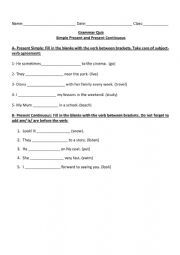 English Worksheet: Present Continuous Quiz