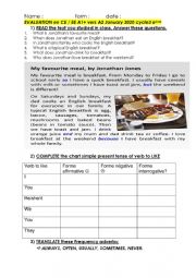 English Worksheet: Final TEST elementary level A1+/ A2 6me BREAKFAST, my favourite meal & frequency adverbs 