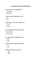 English Worksheet: MOBILE PHONES