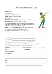 English Worksheet: Peter pan�s identity card