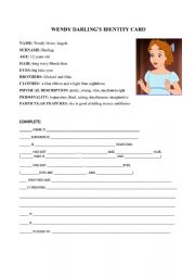 English Worksheet: Wendy Darling�s identity card