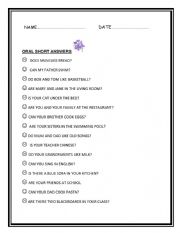 English Worksheet: ORAL AND WRITTEN SHORT ANSWERS