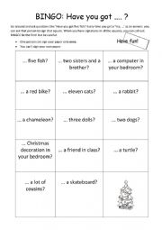 English Worksheet: Bingo - Have you got ... ?