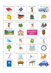 English Worksheet: Where? Go Fish Card Game