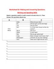 English Worksheet: Worksheet for WH words Questions: Speaking and Writing tasks