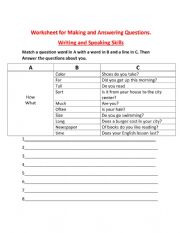 Worksheet for WH words Questions: Speaking and Writing tasks