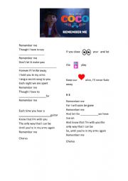 English Worksheet: Remember Me - Coco Film Song