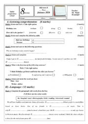 English Worksheet: mid term II test 8th form 2019 2020