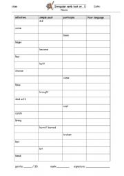 English Worksheet: Irregular verbs test 1