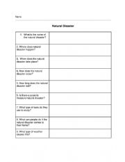 English Worksheet: Natural Disaster Graphic Organizer