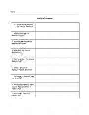 English Worksheet: Natural Disaster Graphic Organizer