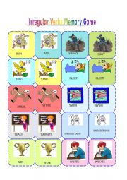 English Worksheet: Irregular verbs memory cards game