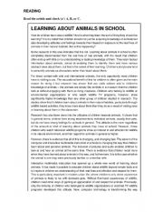 English Worksheet: READING-LEARNING ABOUT ANIMALS IN SCHOOL