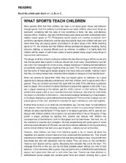English Worksheet: READING-WHAT SPORTS TEACH CHILDREN