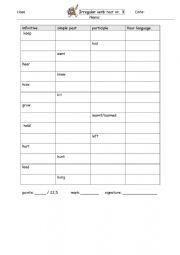English Worksheet: Irregular verbs test 3