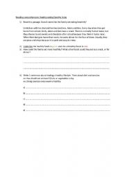 English Worksheet: Healthy Living reading comprehension