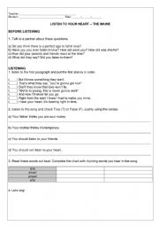 English Worksheet: LIESTEN TO YOUR HEART - THE MAINE