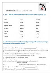English Worksheet: The prefix RE