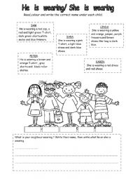 English Worksheet: He / She is wearing