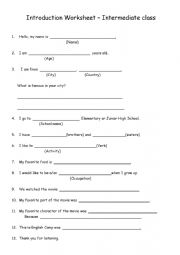 English Worksheet: Self-introduction