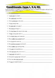 English Worksheet: Conditional sentences (type 1, 2 and 3)