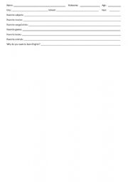 English Worksheet: First Day Questionary