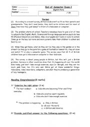 English Worksheet: END-of term Exam n2 8th Grade Tunisia