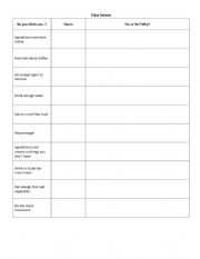 English Worksheet: Classroom Survey