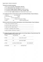 English Worksheet: PRESENT SIMPLE / PRESENT CONTINUOUS