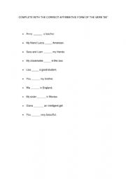 English Worksheet: VERB TO BE