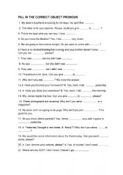 English Worksheet: Object pronouns