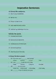 English Worksheet: Imperative Sentences