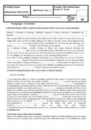 English Worksheet: Mid term test 2 3rd form