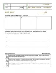 English Worksheet: Body & Health: Exit Slip & Classwork