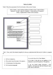 English Worksheet: Understand the parts of a letter and useful phrases to write one 